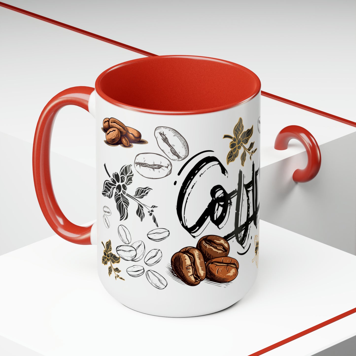 Coffee Beans Two-Tone Coffee Mugs, 15oz