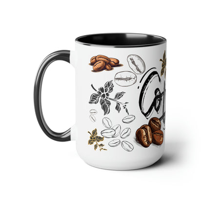 Coffee Beans Two-Tone Coffee Mugs, 15oz