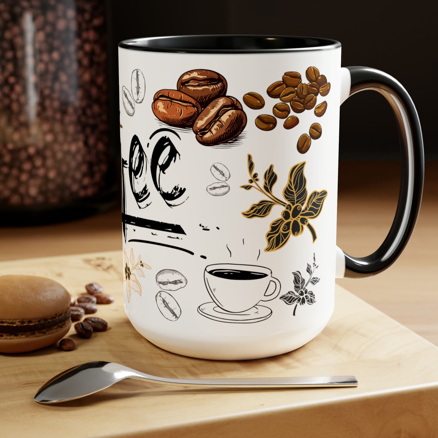 Coffee Beans Two-Tone Coffee Mugs, 15oz