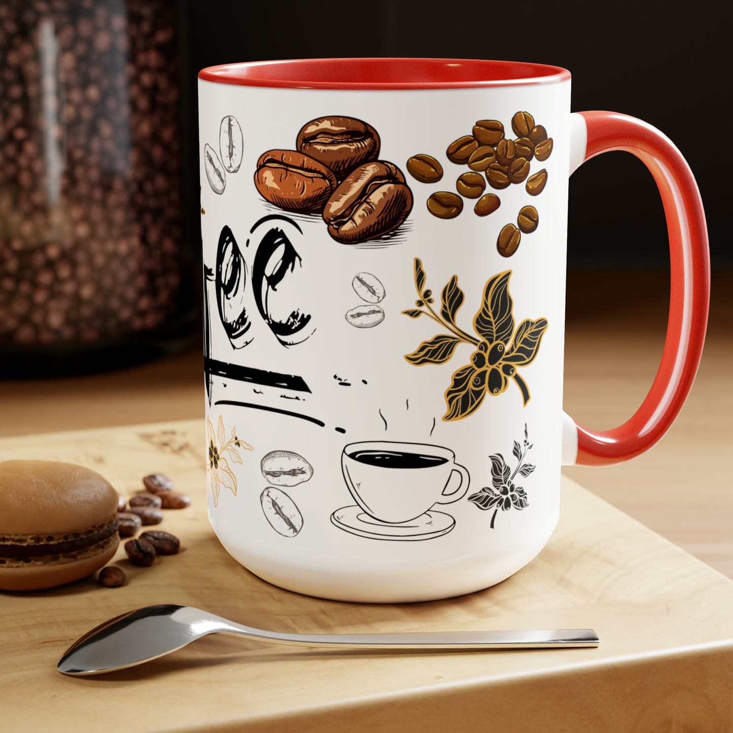 Coffee Beans Two-Tone Coffee Mugs, 15oz