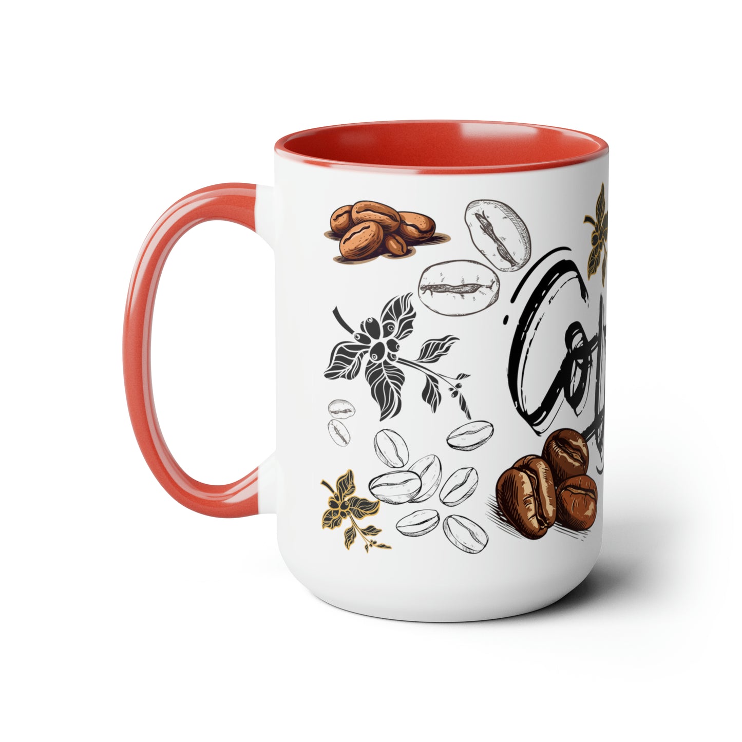 Coffee Beans Two-Tone Coffee Mugs, 15oz