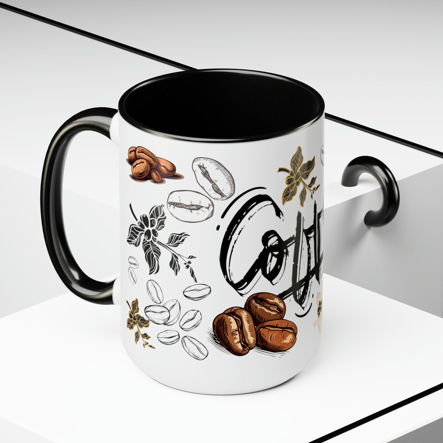 Coffee Beans Two-Tone Coffee Mugs, 15oz