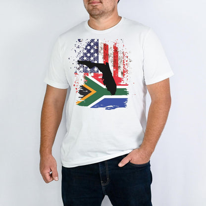 South African Flag with American Flag with Florida State Emblem Men's T Shirt