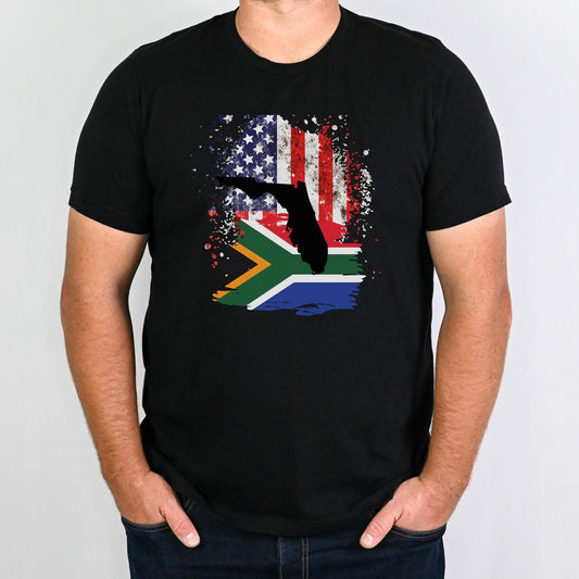 South African Flag with American Flag with Florida State Emblem Men's T Shirt