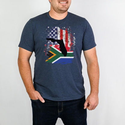 South African Flag with American Flag with Florida State Emblem Men's T Shirt