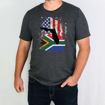 South African Flag with American Flag with Florida State Emblem Men's T Shirt