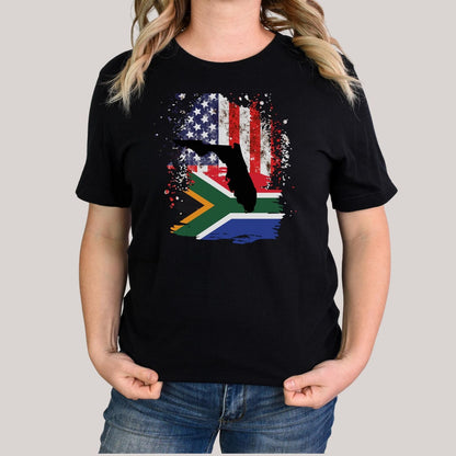 South African Flag with American Flag with Florida State Emblem Women's T Shirt