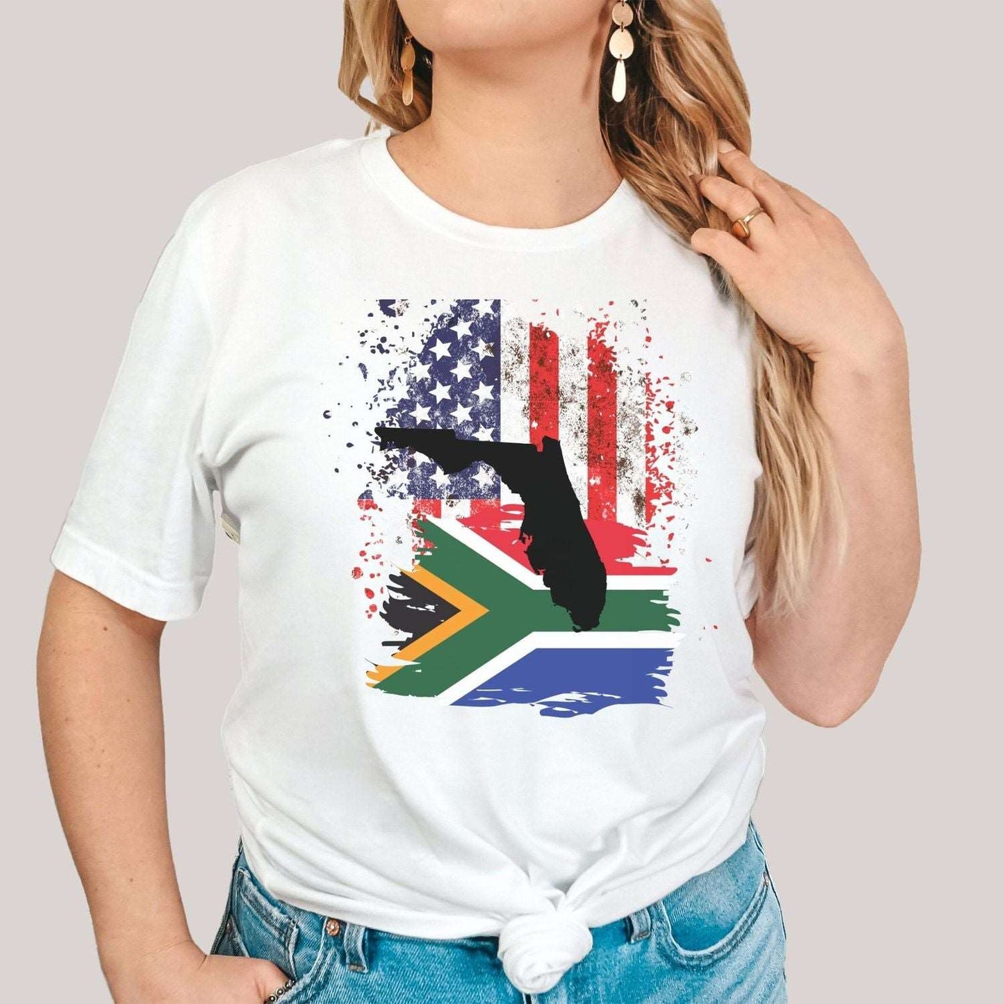 South African Flag with American Flag with Florida State Emblem Women's T Shirt