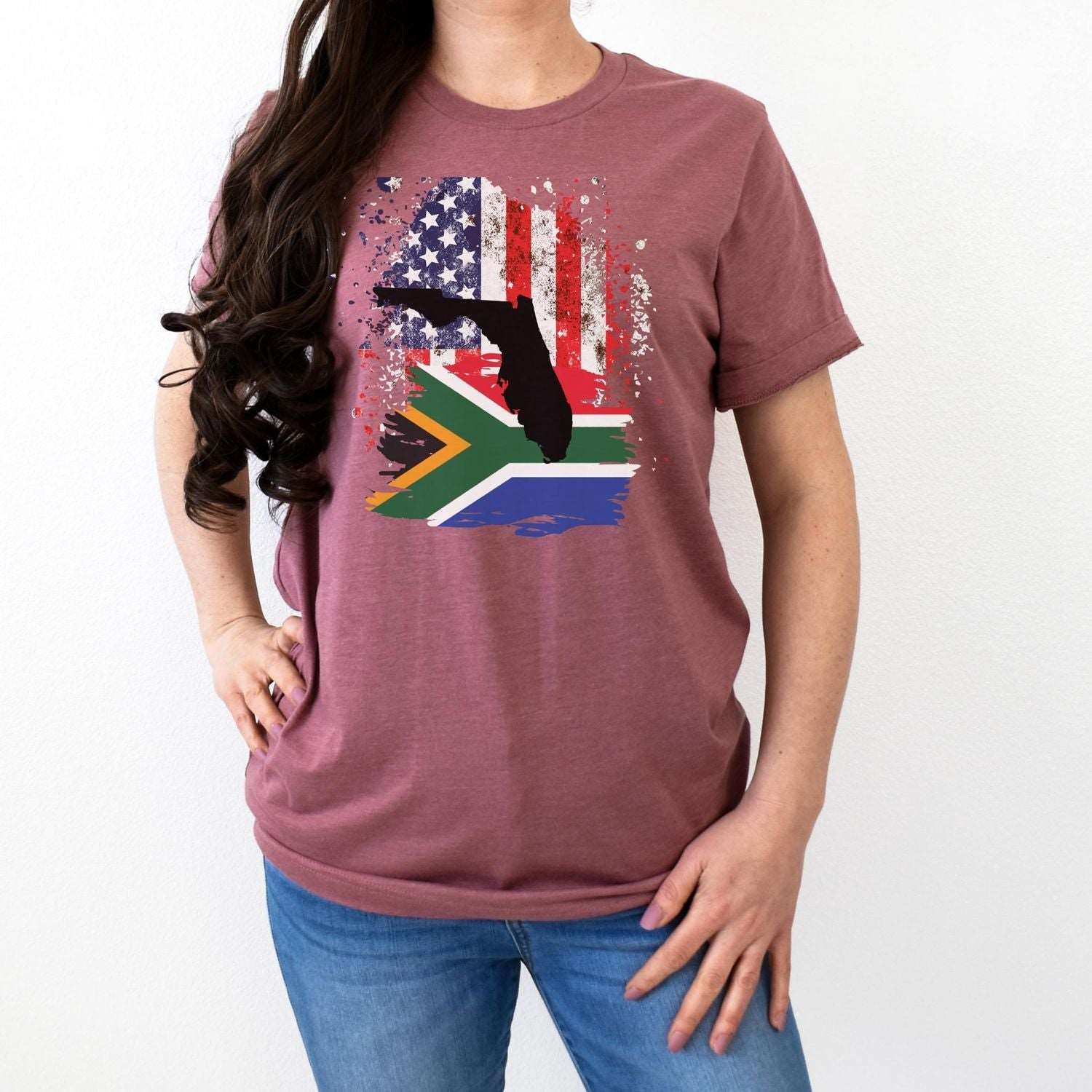 South African Flag with American Flag with Florida State Emblem Women's T Shirt