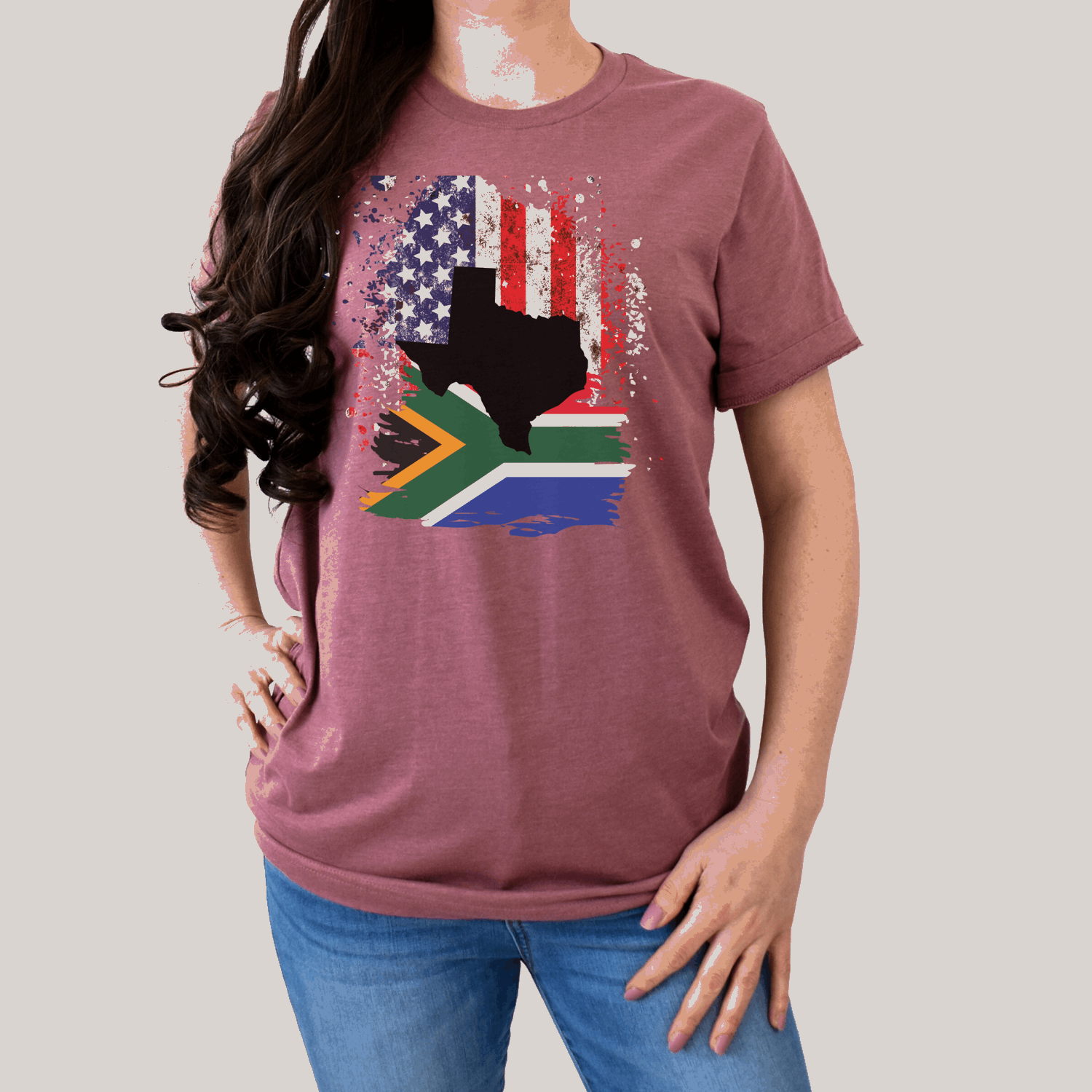 South African Flag with American Flag with Texas State Emblem Women's T Shirt