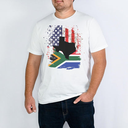 South African Flag with American Flag with Texas State Emblem Men's T Shirt