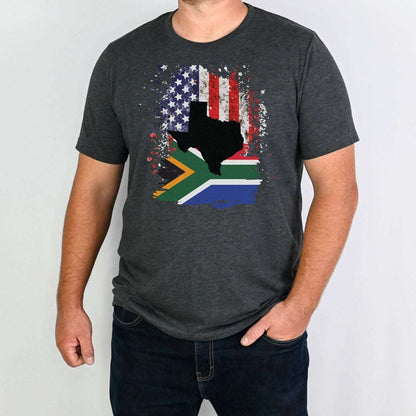 South African Flag with American Flag with Texas State Emblem Men's T Shirt