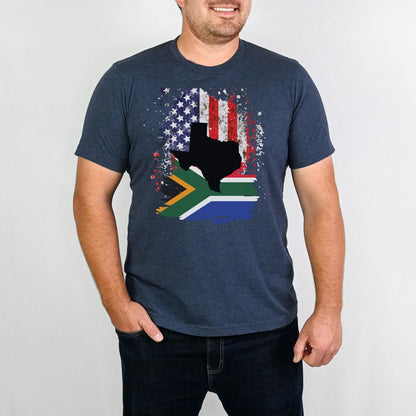 South African Flag with American Flag with Texas State Emblem Men's T Shirt