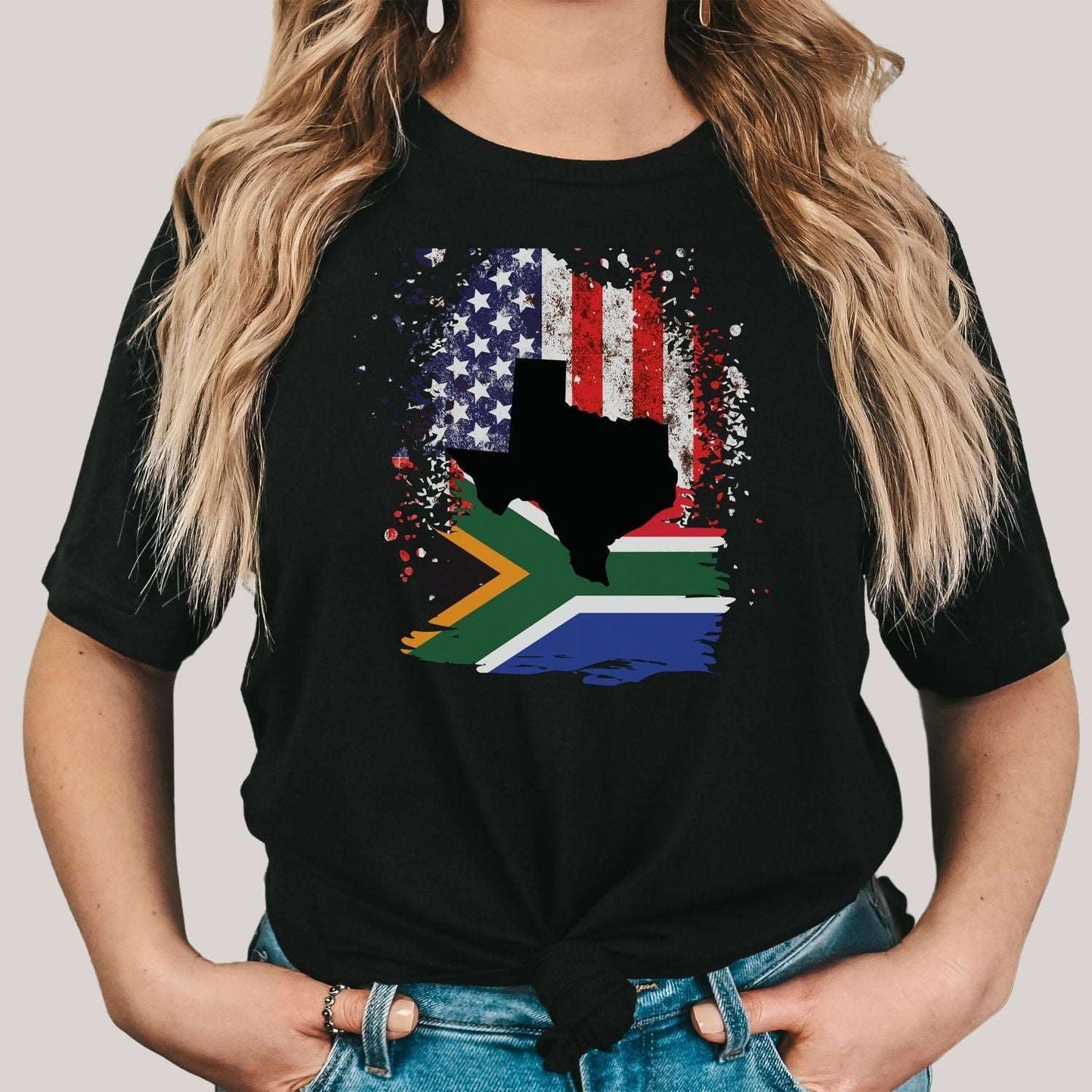 South African Flag with American Flag with Texas State Emblem Women's T Shirt