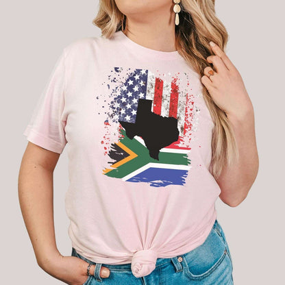 South African Flag with American Flag with Texas State Emblem Women's T Shirt