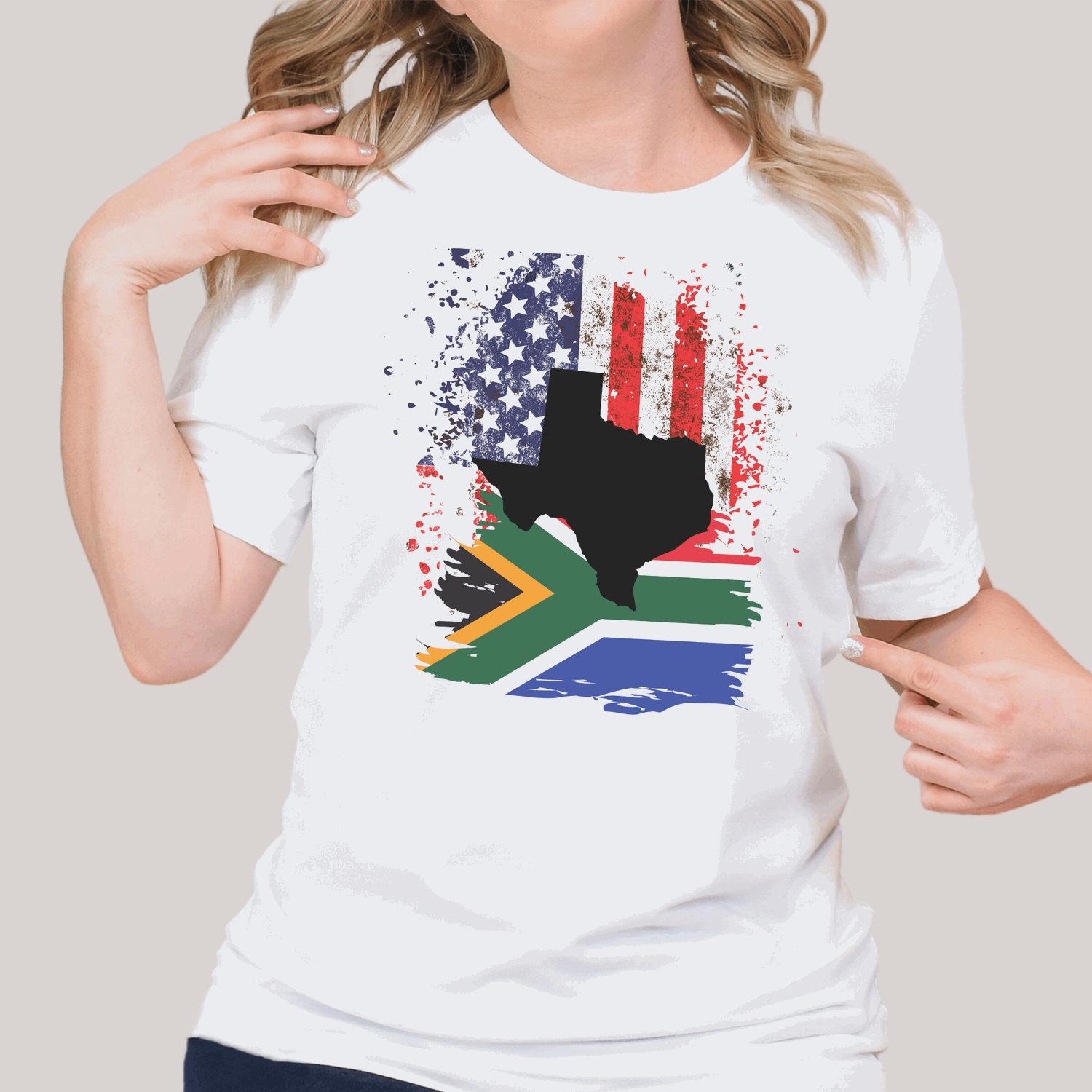 South African Flag with American Flag with Texas State Emblem Women's T Shirt