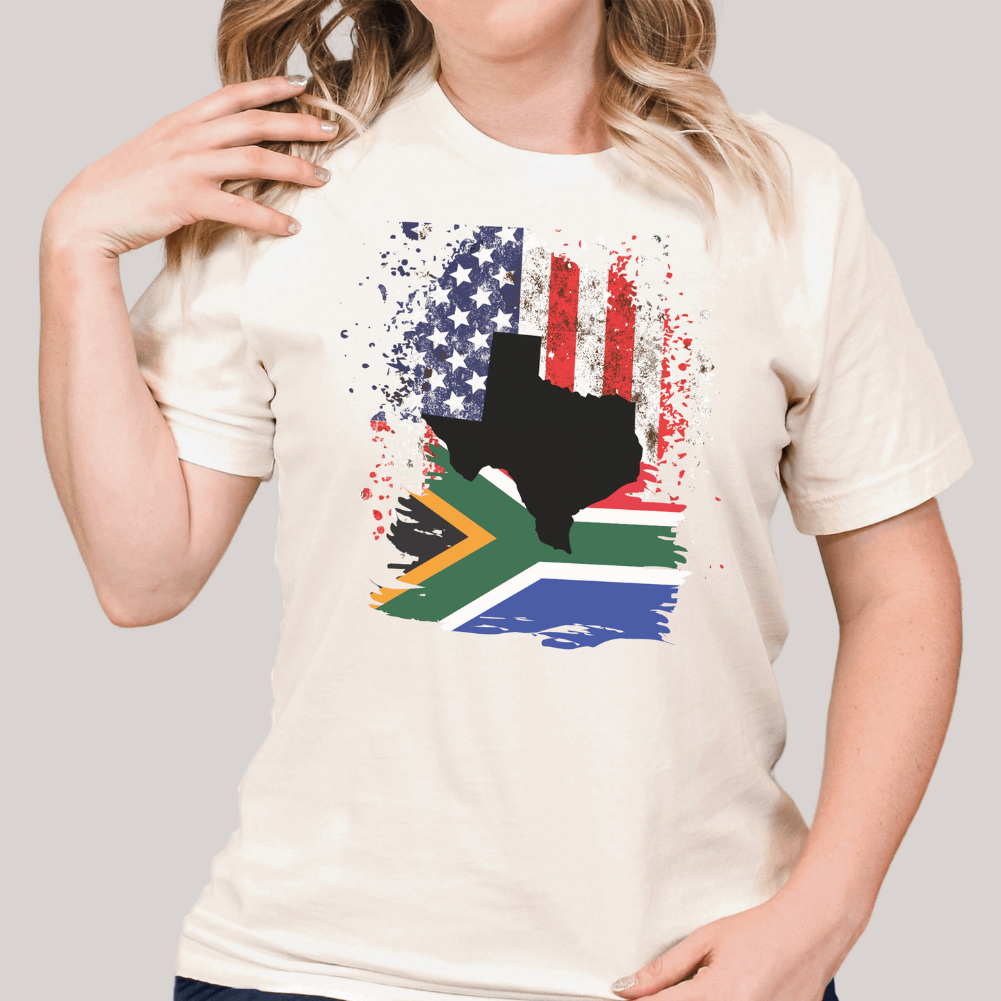 South African Flag with American Flag with Texas State Emblem Women's T Shirt