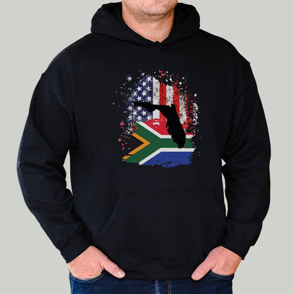 South African Flag American Flag Florida State Emblem Hooded Sweatshirt