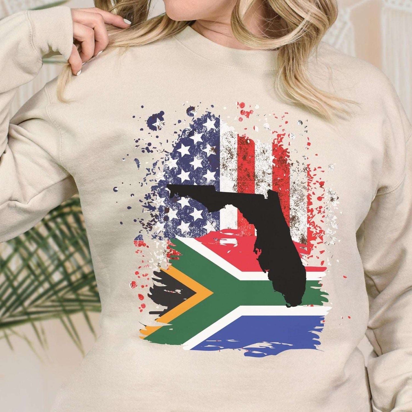 South African Flag American Flag with Florida Emblem Sweatshirt