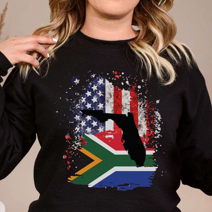 South African Flag American Flag with Florida Emblem Sweatshirt