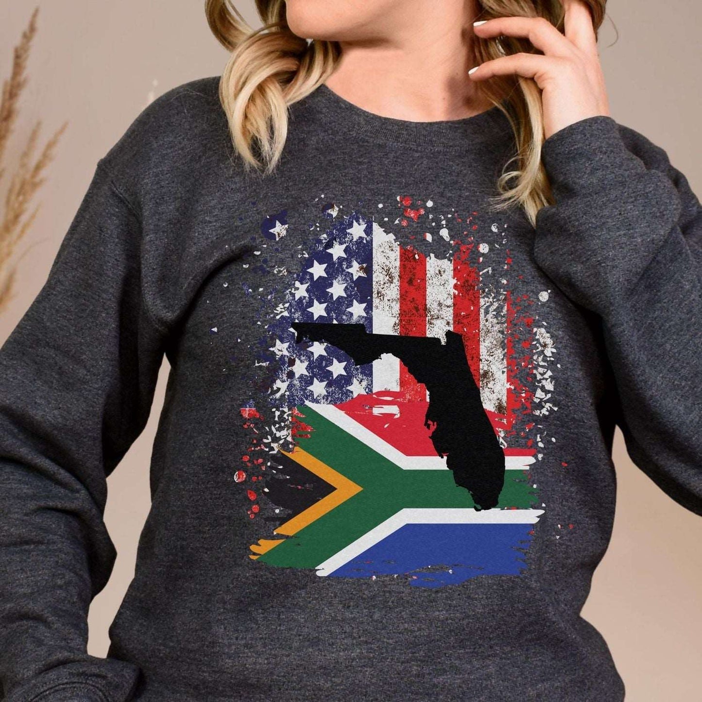 South African Flag American Flag with Florida Emblem Sweatshirt