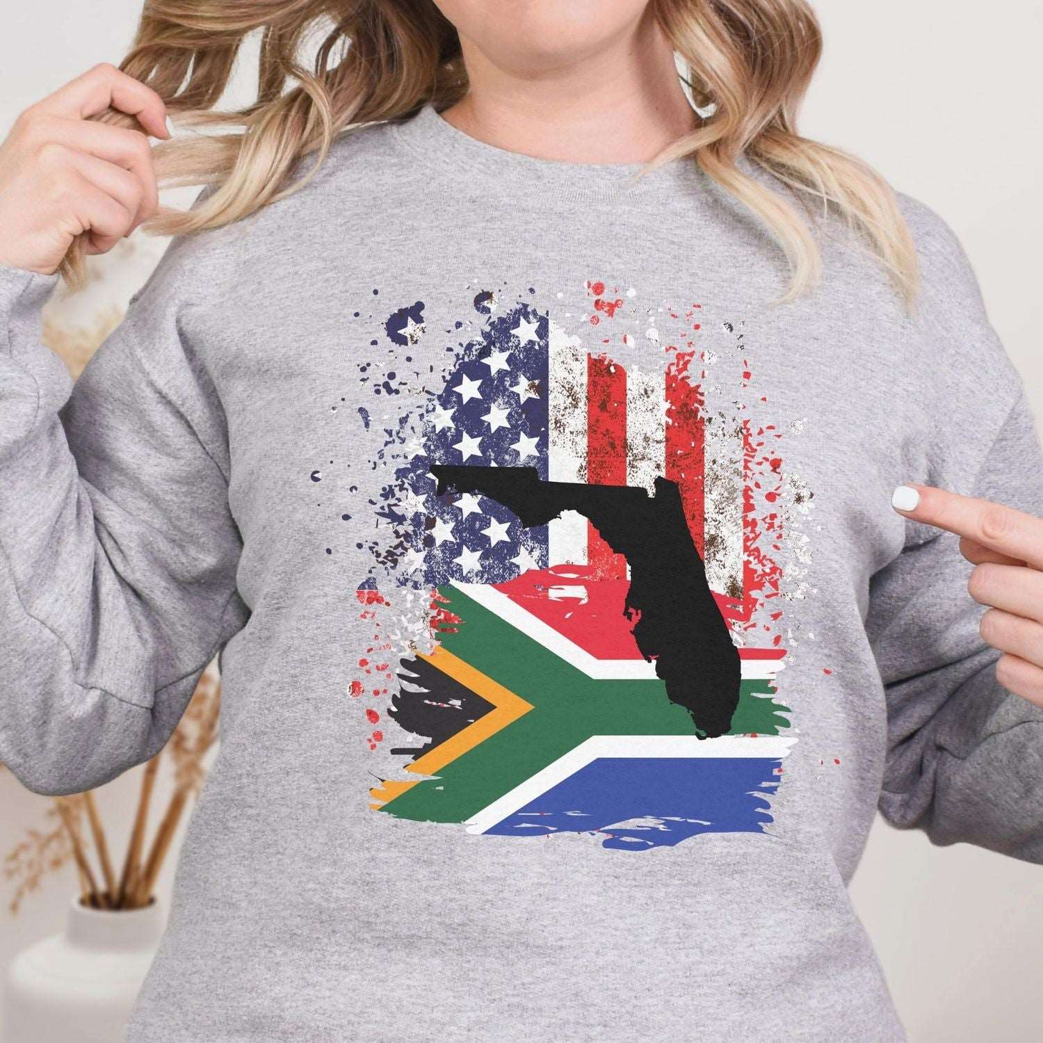 South African Flag American Flag with Florida Emblem Sweatshirt