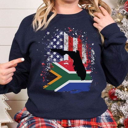 South African Flag American Flag with Florida Emblem Sweatshirt