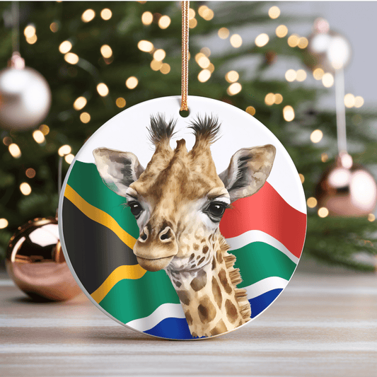 Baby Giraffe with South Africa Flag Christmas Ceramic Ornament