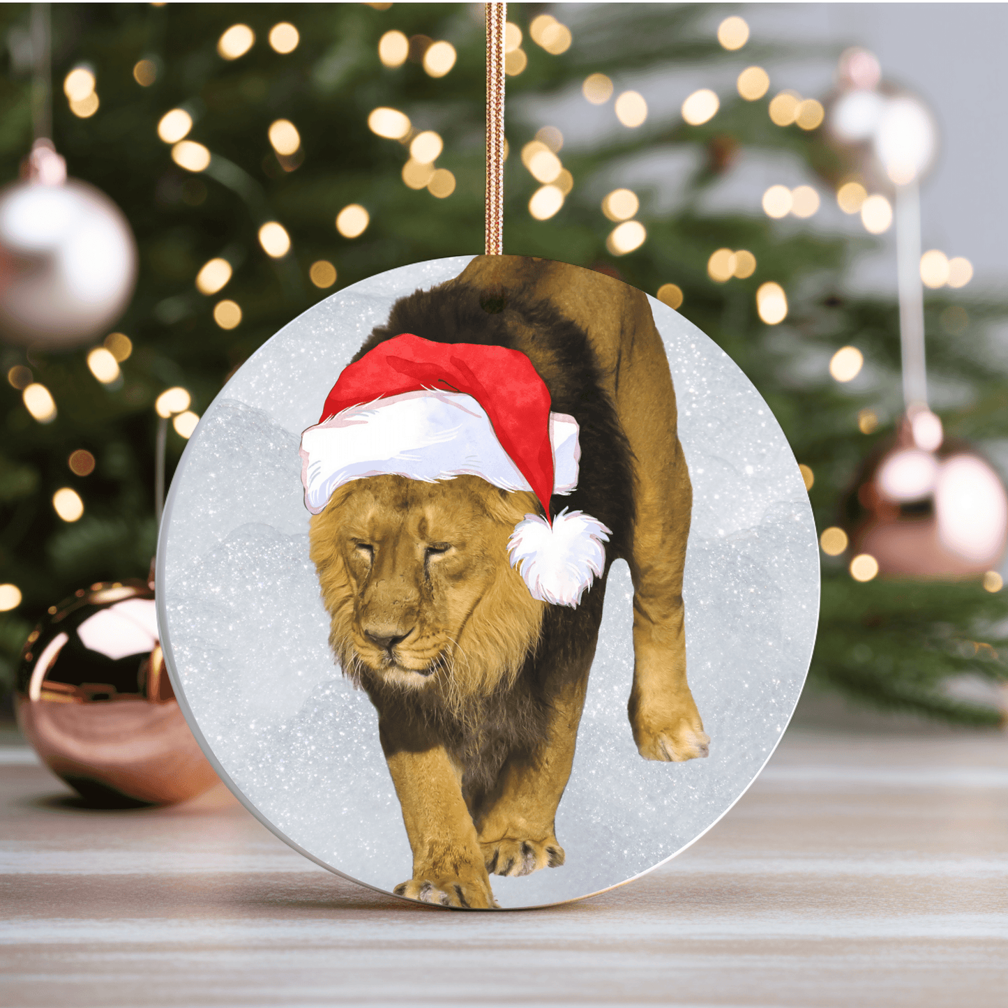 African Lion Big 5 Christmas Ceramic Ornament