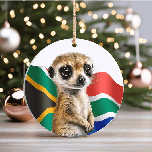 Meerkat with South Africa Flag Christmas Ceramic Ornament