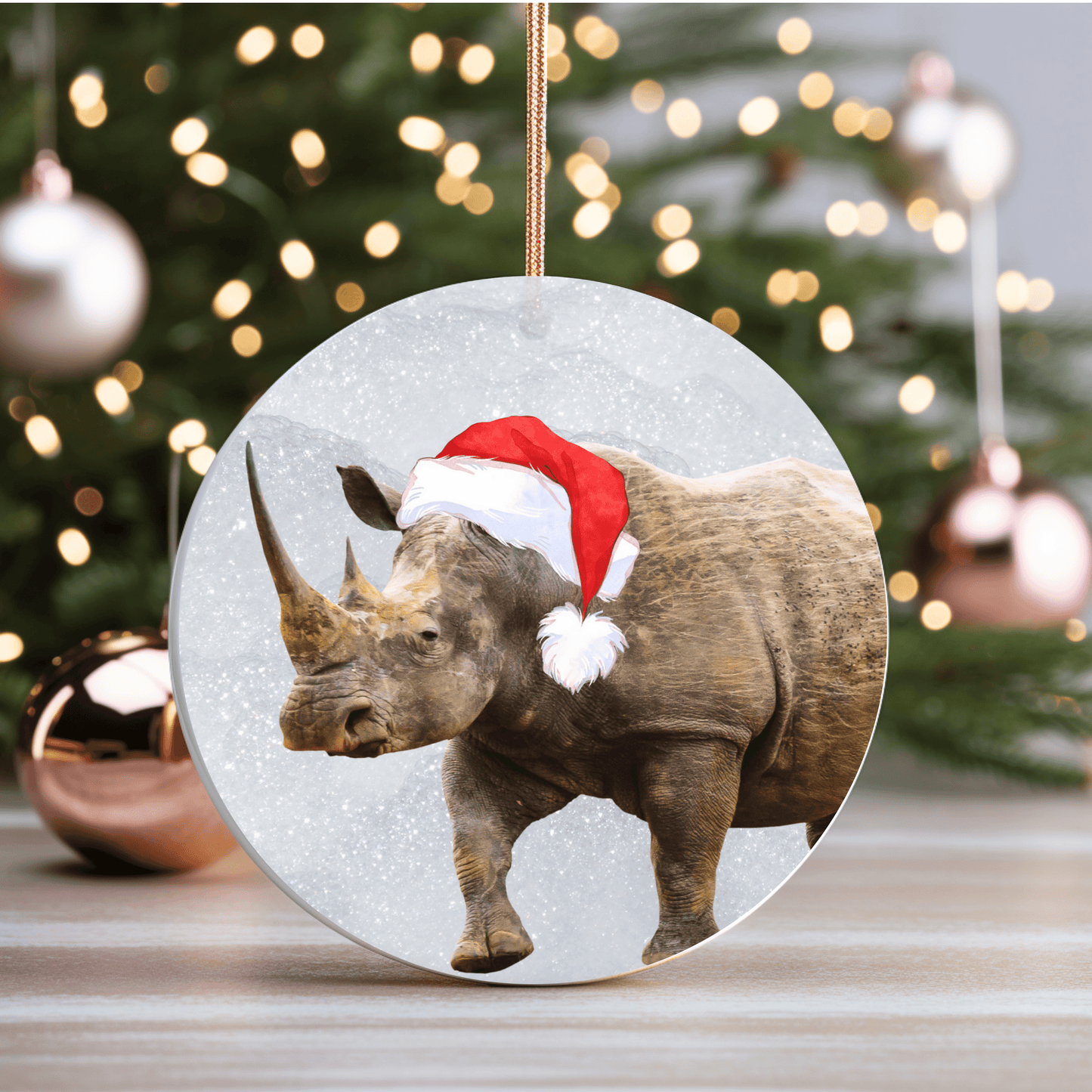 African Rhino Big 5 Christmas Ceramic Ornament,